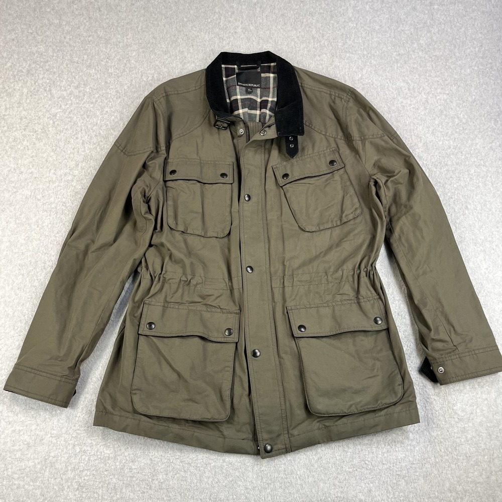 Banana Republic Field Jacket Chore Barn Coat Mens XL Green Safari Drawstring